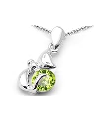 Original Star K (tm) Round 6mm Genuine Peridot Cat Pendant in 925 Sterling Silver