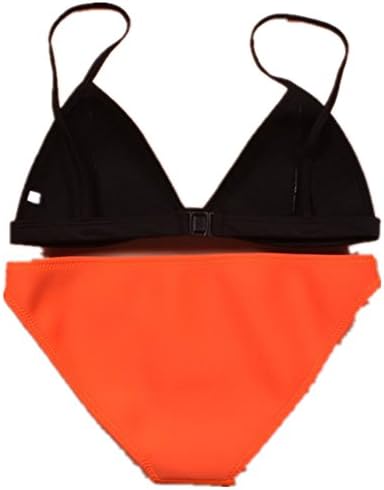Joyhy Women's Mesh Triangle Bikini Swimsuit (L, Black & Orange)