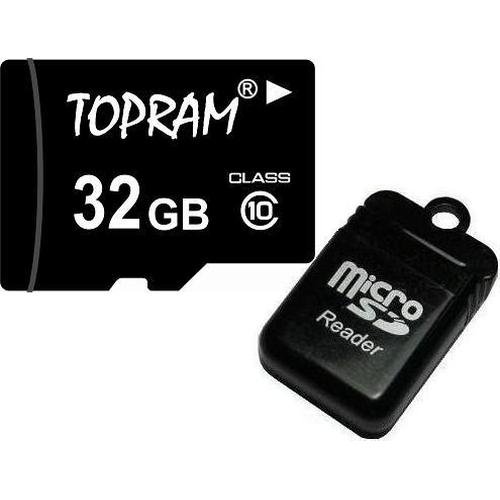 TOPRAM 32GB MicroSD MicroSDHC Card Class 10 32G C10 SHDC with SD Adapter and R11 Micro USB Flash Card Reader / Writer