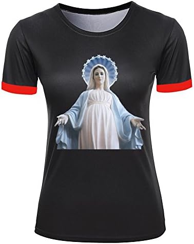 Kelisa 3D Girls Round Neck Holy Virgin Mary Short Sleeve Black Summer T-shirt