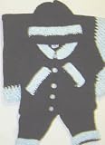 Cpk7bk Knitted on Hand Knitting Machine Black Chenille Finished By Hand Crochet with Blue Chenille Boys Cardigan Pant Hat Set and Matching Blanket