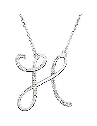 14K White Gold Diamond Initial Necklace "H" -- LIFETIME WARRANTY