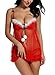 Avidlove Women Red Christmas Babydolls Set Santa Lingerie Lace Chemises Red Small