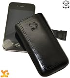 Original Suncase Leder Etui Tasche speziell fuer Apple iPhone4 / iPhone 4S / Lasche mit Rueckzugfunktion / Schwarz