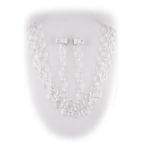 Sterling Silver Open Circle Links 60 Inch Long Italy Necklace Earrings Sterling Silver Open Circle Links 60 Inch Long Italy Necklace Earrings