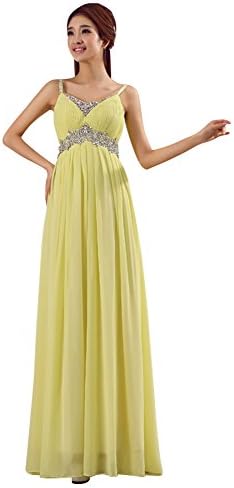 Vogue008 Womens Spaghetti Straps Floor-length Formal Dress with Sewing Beads-18WB-Yellow