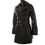Womens Mid Length Black Real Leather Coat H3B