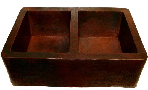 207CK Double Equal Bowl SOLID COPPER Apron Front Farm House Sink- Hand Hammered Finish