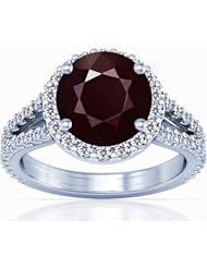 18K White Gold Round Cut Ruby Ring With Sidestones