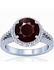 14K White Gold Round Cut Ruby Ring With Sidestones