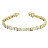 14k Gold Bonded 8 inch Tennis Bridal Bracelet with Alternating Emerald and Round Cut Cubic Zirconia