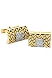 14K Gold and Diamond Piped Weave Textured Cufflinks