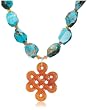 Sterling Silver Turquoise Carnelian Necklace w/ Serpentine Drop Pendant, 17-19"