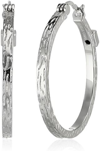 ELLE Jewelry Sterling Silver and Ruby Hoop Earrings, 1.31"