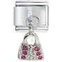Dangle Silver Rhinestone Purse Gift Italian Charm