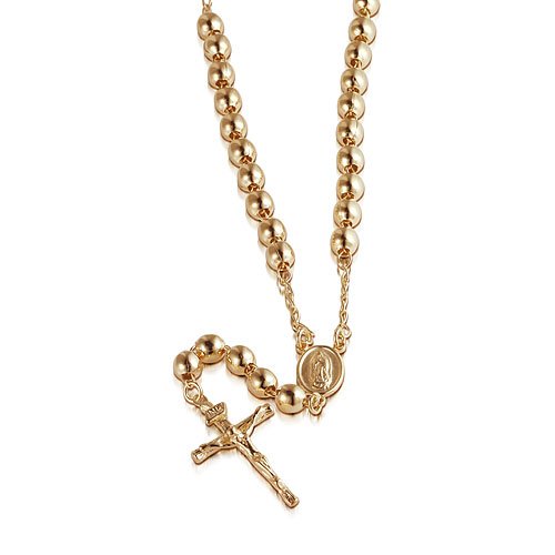Gold Filled Rosary Necklace w/Cross Pendant 24 Inch 14 K