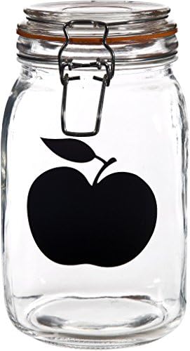 Clear Glass 53-oz Apple Chalkboard Canister Jar with with Locking Clamp Lid 8-inch High