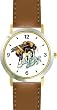 Bee on Flower Insect - Animal - WATCHBUDDY&reg; DELUXE TWO-TONE THEME WATCH - Arabic Numbers - Brown Leather Strap-Size-Large ( Men's Size or Jumbo Women's Size )