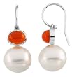 14K White Gold Paspaley South Sea Cultured Pearl and Carnelian Earrings - 11.00mm