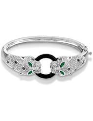 Dazzle Her with Genuine Black Onyx, Emerald and Diamond Panther Bracelet in 14K White Gold 2.16tcw