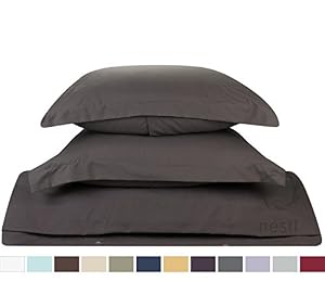 #1 Amazon Best Seller, 3-Piece Duvet Cover /1 Comforter Cover,- with 2 shames, (Queen Solid Charcoal Gray,) By Nestl Bedding Supplies,
