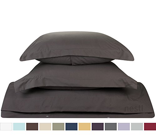 Duvet Cover for a Duvet Insert Comforter, Queen Size, Gray Charcoal Solid Color, 100% Double Brushed Microfiber Fabric 1800 Series Luxury Bedding Collection, Hypoallergenic, Most Cozy Comfortable Bedroom Set on Amazon, Basic 3-Piece Set Includes Silky Soft Duvet Cover with Pillow Shams, Supreme Quality Bed Linen Sale by Nestl Bedding
