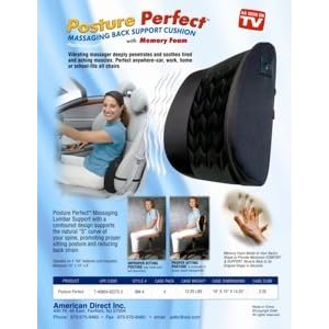 POSTURE PERFECT MASSAGING BACK SUPPORT CUSHION WITH MEMORY FOAM. YOUR SEAT SOLUTION