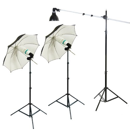 PHOTOGRAPHIC STUDIO LIGHTING 3 LIGHT KIT 950 WATT FLOURESCENT WITH BOOM by PBL