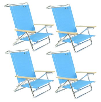 5 pos Lay Flat Beach Chair - Light Blue - 4 Chairs incl by Copa