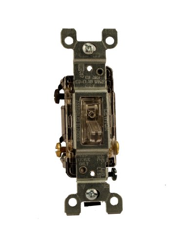 Leviton 1463-LHC 15 Amp, 120 Volt, Toggle Lighted Handle, Illuminated OFF 3-Way AC Quiet Switch, Residential Grade, Grounding , Clear
