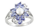 STERLING SILVER 5MM CULTURED WHITE FRESHWATER PEARL WITH 1.31CTW TANZANITE RING