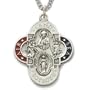 Sterling Silver 1 1/8" Round Engraved Multi- Color Enameled Mlititary Four Way Medal on 24" Chain