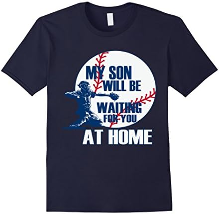 Men's BASEBALL MOM DAD, MY SON IS A CATCHER T SHIRT Large Navy