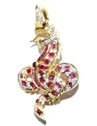 King of Nagas Ruby Diamond Brooch/Pendant 18K Yellow Gold [I_024]