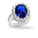 Bling Jewelry Kate Middleton Diana Ring Oval Blue Sapphire Color CZ Engagement Ring Silver Plated 5ct with Crystal Gift Box