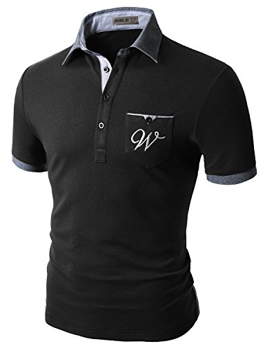 Doublju Mens Pocket embroidered logo patch short sleeve polo shirts