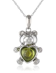 10k White Gold Bear Peridot Diamond Pendant Necklace (0.02 cttw, I-J Color, I2-I3 Clarity), 18"