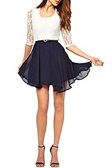 Spring Summer Fall Chiffon/Organza/Knit Belted Lace Mini Dress 