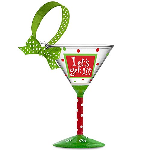 Christmas Holiday Mini Martini Glass Ornament “Let’s Get Lit” with Bow Christmas Holiday Mini Martini Glass Ornament “Let’s Get Lit” with Bow