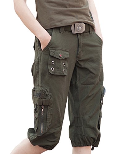 秋冬 春物 レディース ボトムス ハーフ カーゴ パンツ カーキ ポケット スタイリッシュ スリム スタイル トレンド 流行 ウエスト 細身 美脚効果 足長 膝丈 オリジナルアクセサリー付属klnc00038