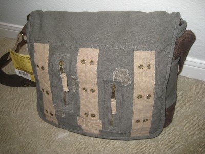 Canvas School College Army Tote Shoulder Book/Messenger Bag - Dusty Green