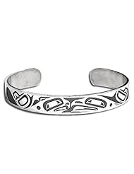Sterling Silver Lovebirds Northwest Coast Native American Bracelet. Made in USA.