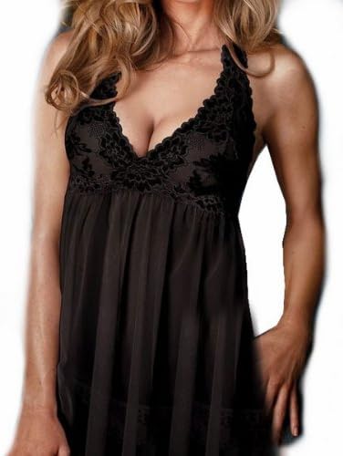 LoveLiness Lingerie Lace Strap Halter Minidress Sleepwear One Size (Black)