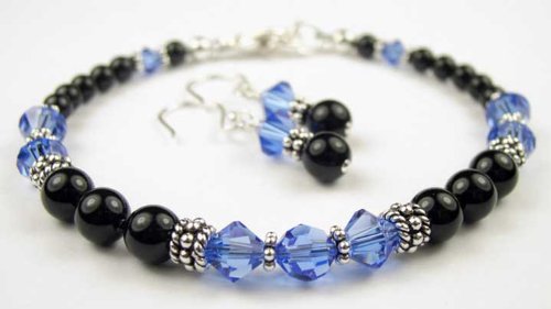 Sapphire Bracelets & Earrings Set: Sterling Silver Beaded Swarovski Crystal Black Pearl Handmade Bracelets and Beaded Earrings 41Ttcbtax%2BL Sapphire Bracelets & Earrings Set: Sterling Silver Beaded Swarovski Crystal Black Pearl Handmade Bracelets and Beaded Earrings
