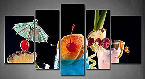 Flora Woods Painting 5 Panels Fresh Look Color Tropical Drinks Most Popular Cocktails Series Painting Print On Canvas Fruit Picture Modern Painting