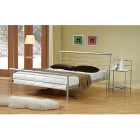 Queen Size Contemporary Style Silver Finish Metal Platform Bed