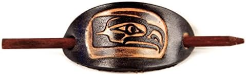 Marakesh Leather Handmade Seahawks Leather Hair Barrette - Medium Black/Natural