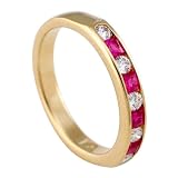 18K Yellow Gold 1/4 ct. Machine Set Diamond with Alternating Square Shaped 3/8 ct. Ruby Wedding Band