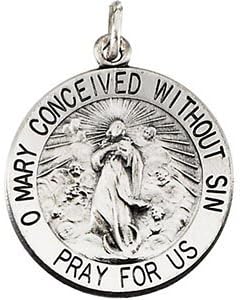 14kt Yellow 22mm Round Immaculate Conception Medal