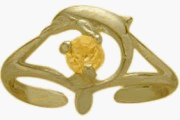 10K Yellow Gold Genuine Citrine Dolphin Toe Ring